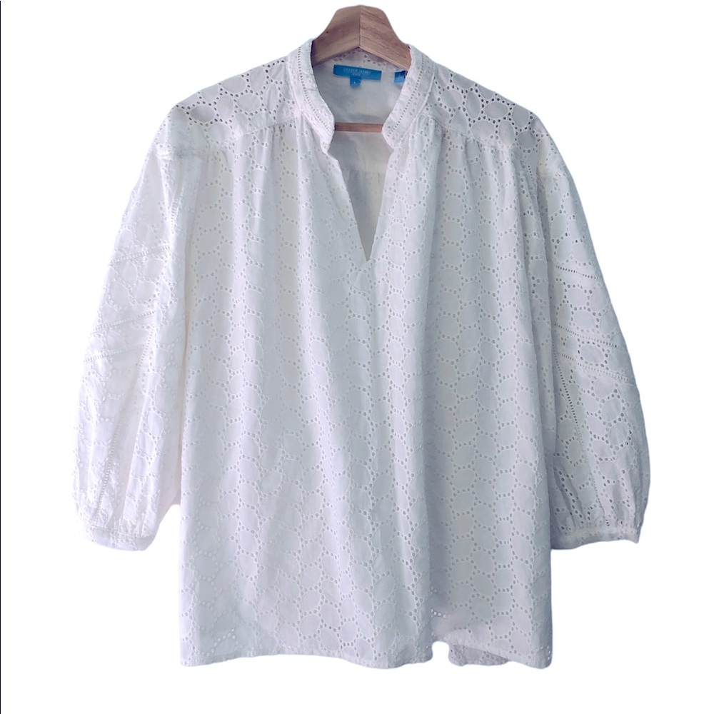 Draper James White 100% Cotton Eyelet Blouse Size L